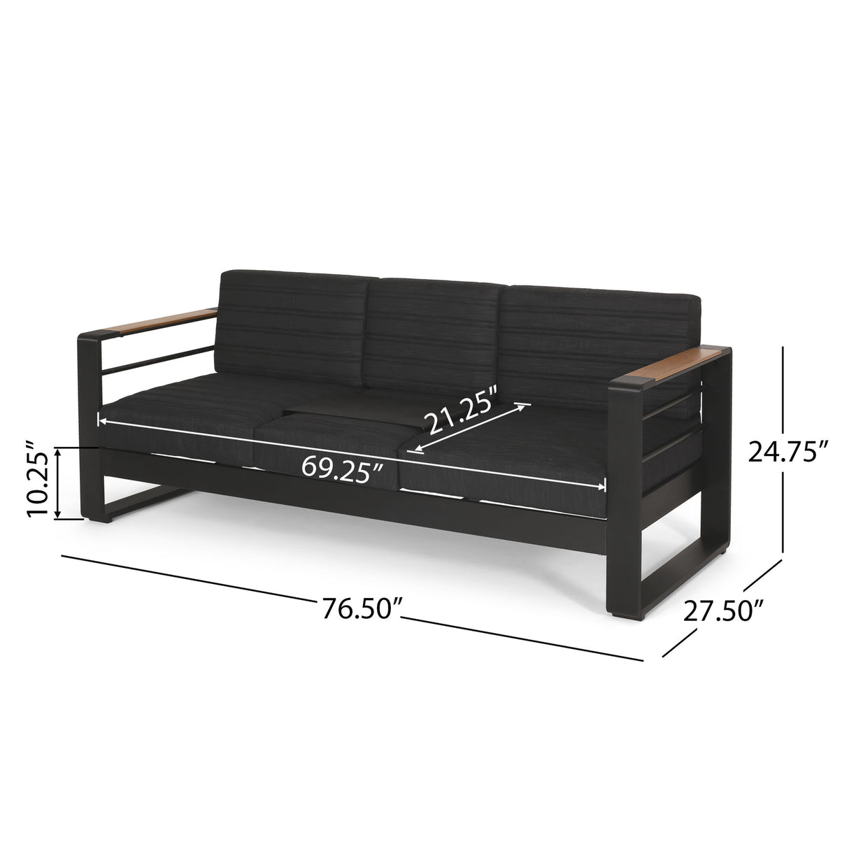 Giovanna - 3 Seater Sofa With Aluminum Frame And Water Repellence Cushions - Black