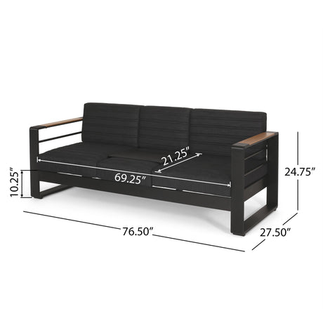 Giovanna - 3 Seater Sofa With Aluminum Frame And Water Repellence Cushions - Black