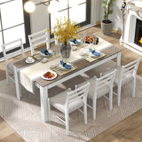 7 Piece Dining Set With Extendable Table, 2 Drawers & 6 Upholstered Chairs