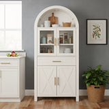 Arched Kitchen Pantry Cabinet With Adjustable Shelves & Barn Door Design