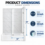 Frameless Bathtub Shower Screen, Reversible Installation