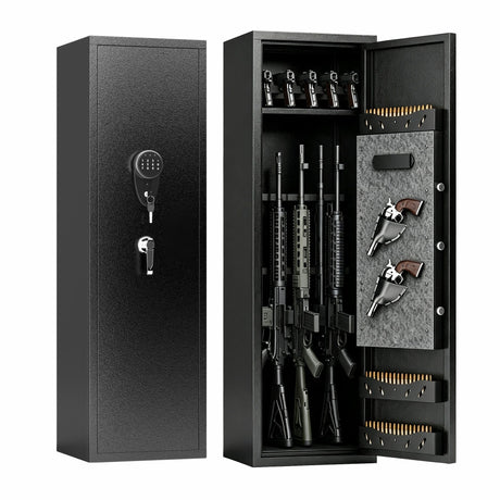 Gun Safe For Rifles & Handguns, Keypad Lock Security Storage Cabinet - Black