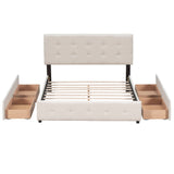 Upholstered Platform Bed With Classic Headboard And Drawers, No Box Spring Needed