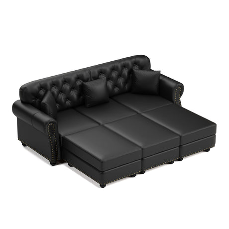 Upholstered Sofa With Nailhead Trim, Rolled Armrests With Ottoman