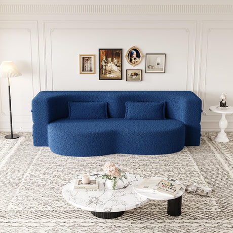 Modern Floor Sofa, With 2 Pillows, Convertible Teddy Fabric Foam Filled Bed
