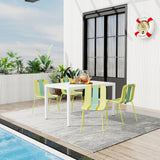 4 Piece Set Of Striped Color Blocking Single Chairs & Long Table - Grain Yellow / Haze Green / Tropical Orange / White