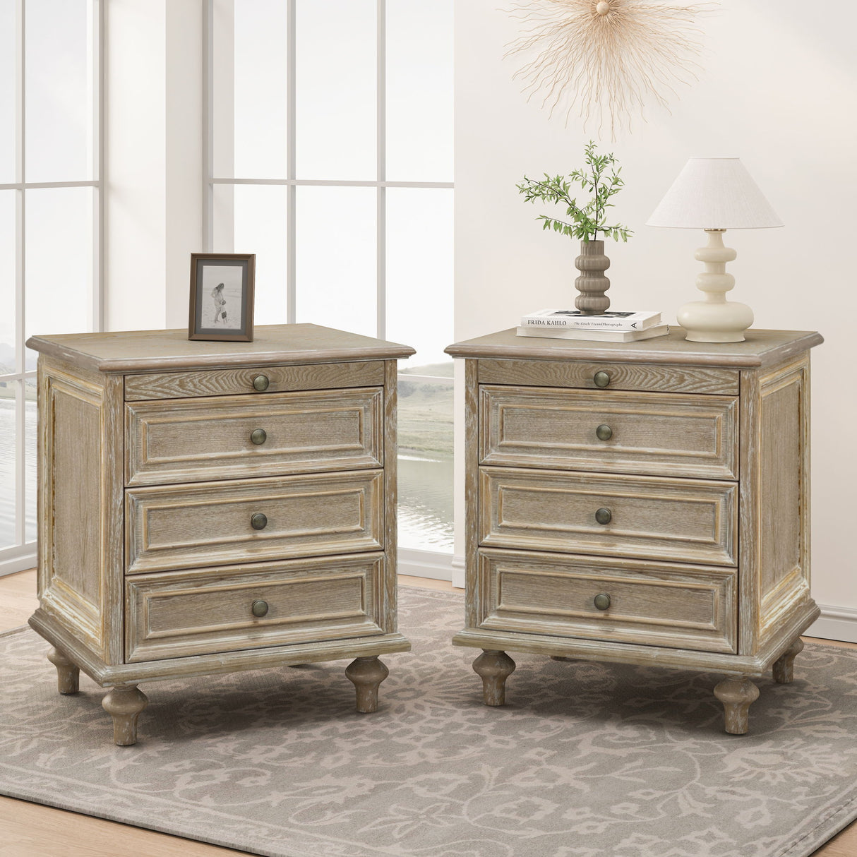 Farmhouse Nightstand With 4 Drawers