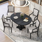 5 Piece Dining Set Extendable Round Table And 4 Chairs - Black / Oak