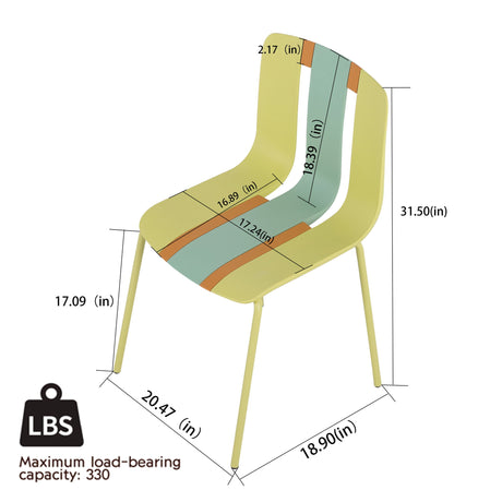 4 Piece Set Of Color Block Designed Single Chairs With Round Table - Grain Yellow / Haze Green / Tropical Orange / White