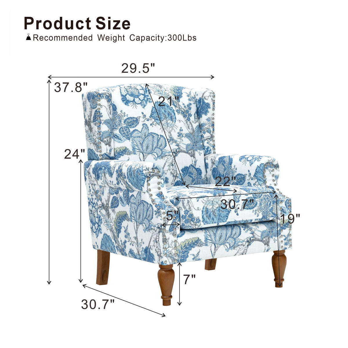 Accent Chair With Floral Upholstery And Nailhead Trim
