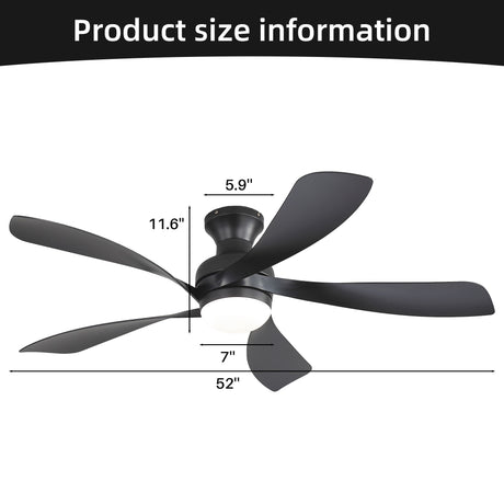 52" Ceiling Fan With 3 Color Dimmable LED Light, DC Reversible Motor, 6 Speed Settings