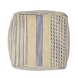 Western - Handcrafted Fabric Pouf, Durable - Natural / Blue