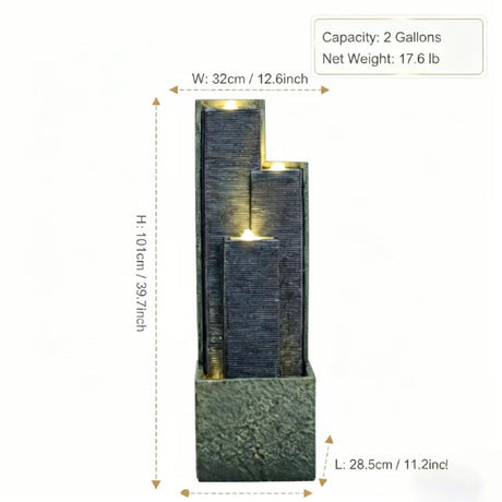 3 Tier Waterfall Fountain With LED Lights - Gray