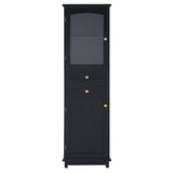 Tall Bathroom Storage Cabinet With Glass Doors, Free-Standing, Two Drawers, And Adjustable Shelves, Board, Painted Perfect For Displaying Your Favorite Items