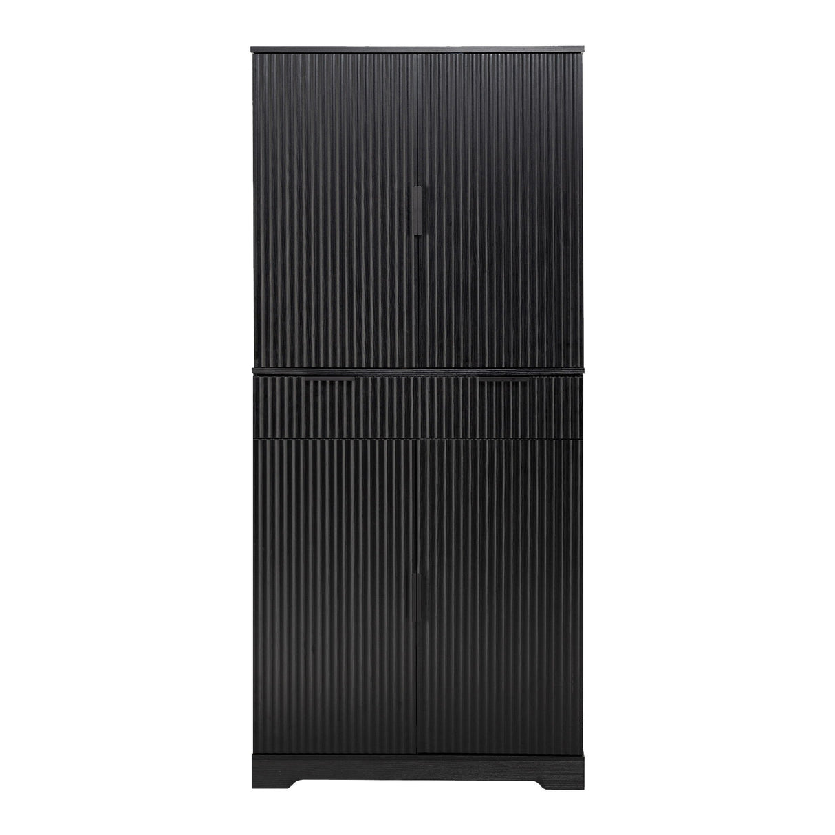 Fluted Kitchen Pantry Cabinet With 3 Keyboard Drawers & 6 Adjustable Door Shelves
