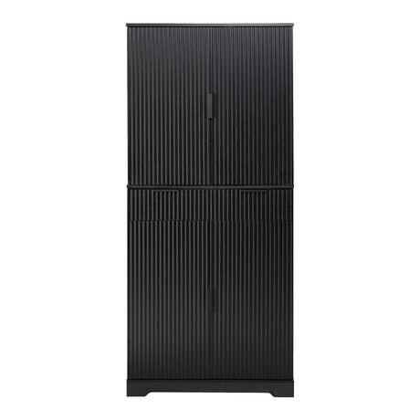 Fluted Kitchen Pantry Cabinet With 3 Keyboard Drawers & 6 Adjustable Door Shelves