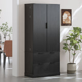 Fluted Kitchen Pantry Cabinet With 2 Large Drawers & 8 Door Spice Rack