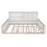 Platform Bed Frame With Guardrail, Storage Shelves & Bookshelf