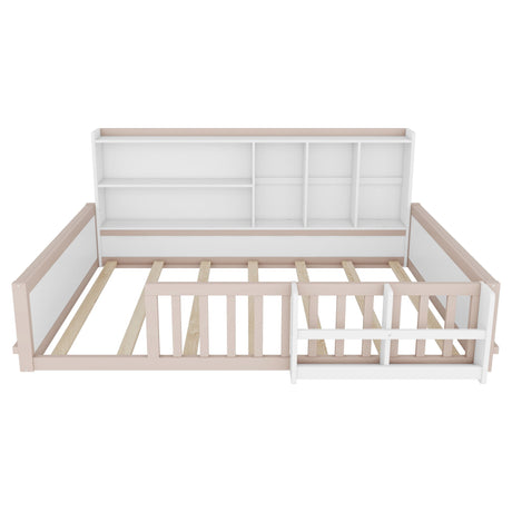 Platform Bed Frame With Guardrail, Storage Shelves & Bookshelf