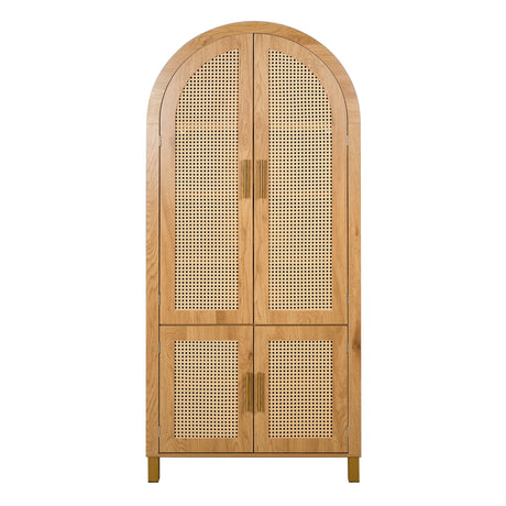 Tall Arched Cabinet With Rattan Doors & Adjustable Shelves