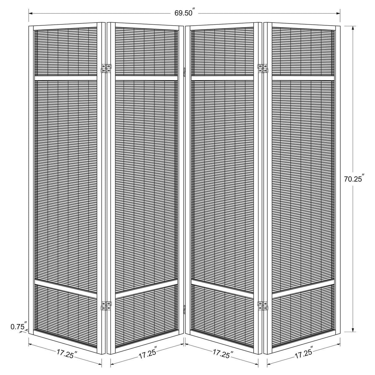 Sensei - 4 Panel Bamboo Room Divider Folding Screen - Natural