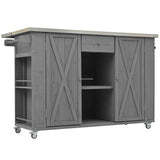 Outdoor Kitchen Island With Stainless Steel Top, Ample Storage Space, Towel And Spice Racks And A Bottle Opener