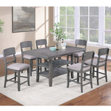 7 Piece Counter Height Dining Set With Storage Shelves, Table & 6 High Chairs - Gray