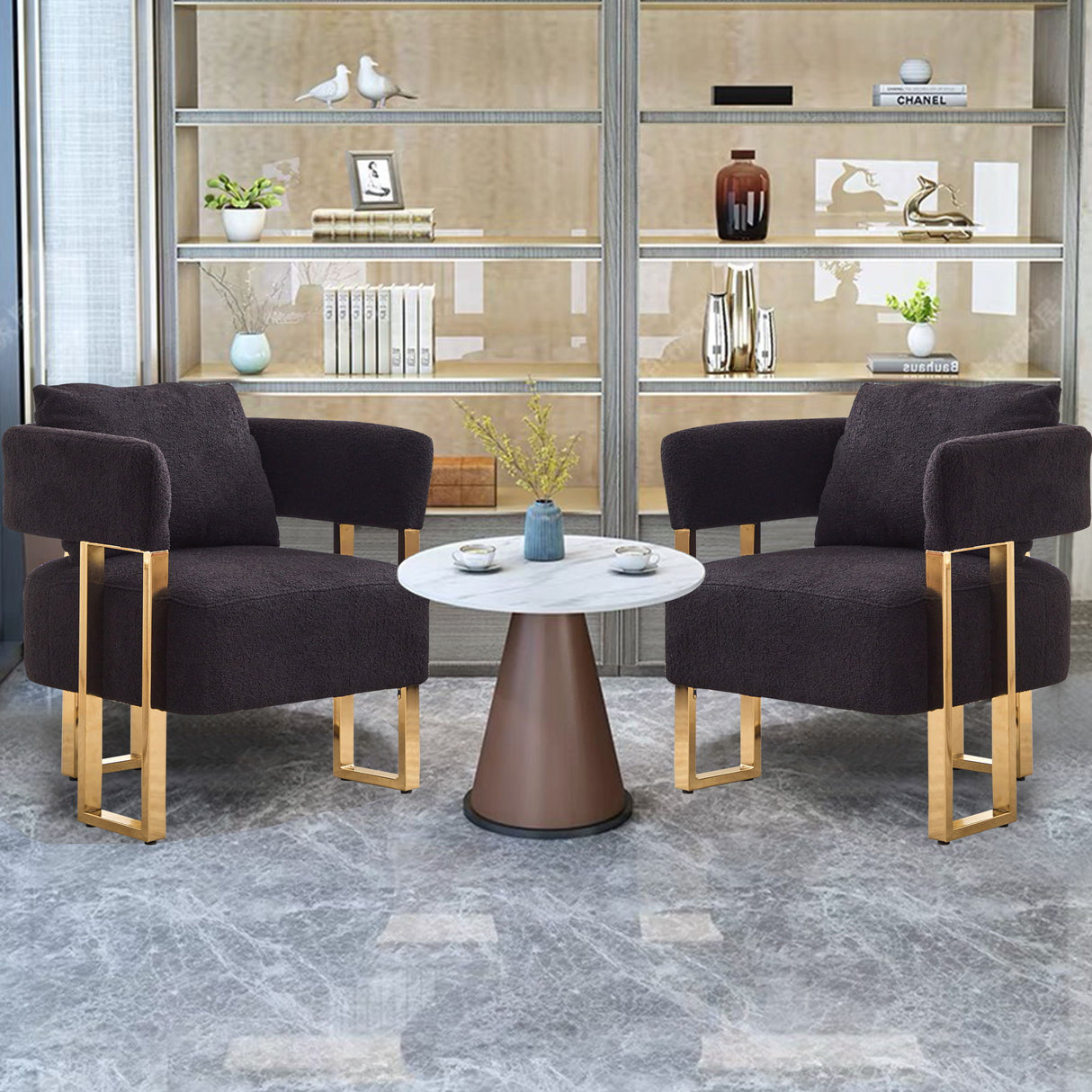 Modern Decorative Chair Teddy Fleece Upholstered And Metal Foot