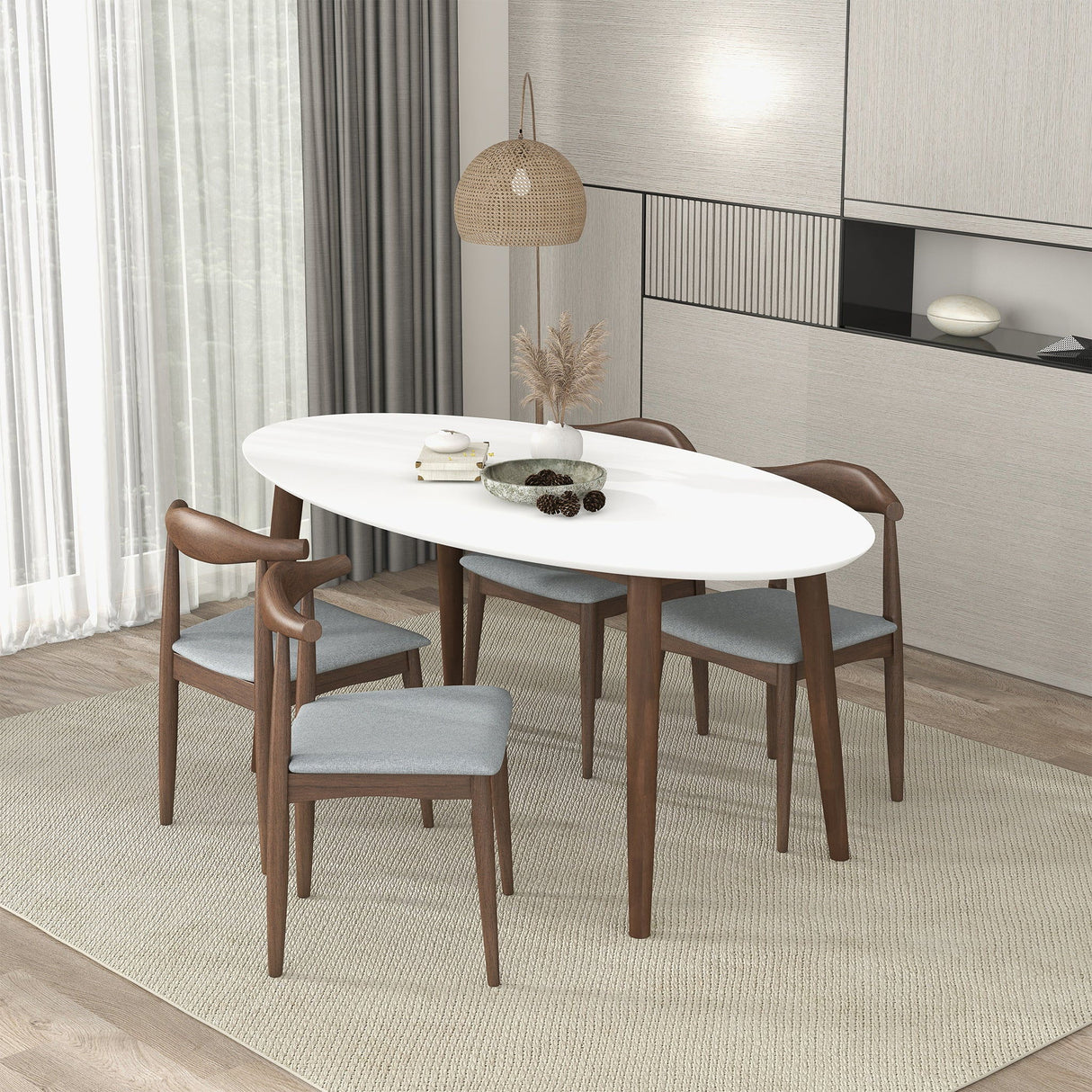 Ada - Oval Dining Table And 4 Side Chairs - White