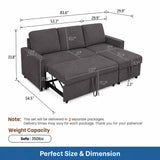 L - Shaped Convertible Sofa Bed With Storage Chaise