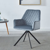 Modern Desk Chair No Wheel, Ergonomic Office Chair Home Office Upholstered Chair, Computer Chair For Bedroom, Reception Room, Living Room With Metal Legs - Blue