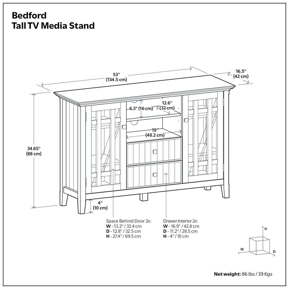 Bedford - Handcrafted Tall TV Media Stand