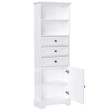 Tall Storage Cabinet With 3 Drawers And Adjustable Shelves For Bathroom