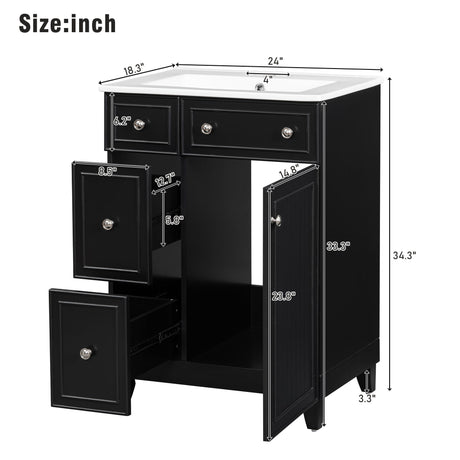 Transitional Style Bathroom Vanity Cabinet With Ceramic Sink