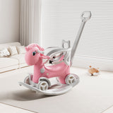 Unicorn Rocking Horse For Toddlers, Ride On Toy With Push Handle And Balance Board - Pink