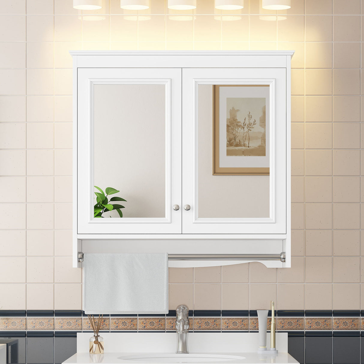Modern Wall-Mounted Mirror Cabinet With Adjustable Shelves, Soft-Close Doors, High-Definition Mirror