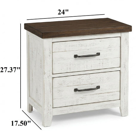 2 Drawer Nightstand With Brass Arch Pulls, Bedroom Furniture - Brown / Distressed White / Walnut