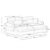 Modern Sectional Sofa With Ottoman, Round Bolster Armrests, Waist And Throw Pillows