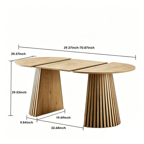 Dining Table, Flexible Extendable Oval Design With Slatted Legs - Natural Wood