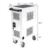 16 Bay Mobile School Charging Cart Station For Chromebook, Tablet And Laptop Computer With Power Strip Included - White