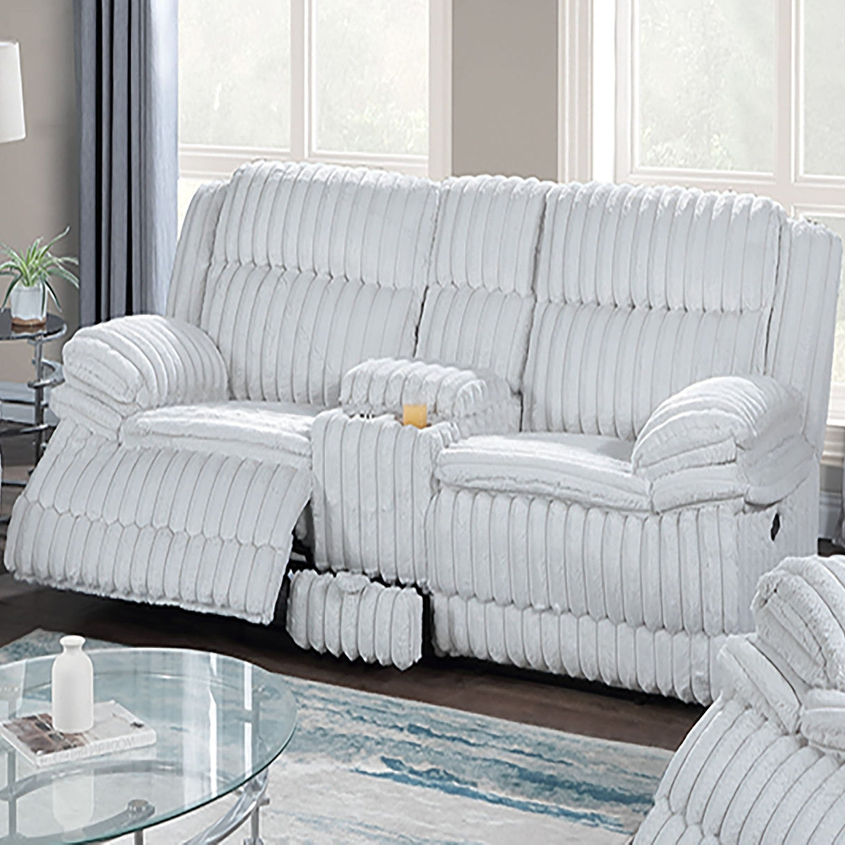 Contemporary Motion Loveseat With Console Storage