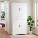 Fluted Kitchen Pantry Cabinet With 3 Keyboard Drawers & 6 Adjustable Door Shelves