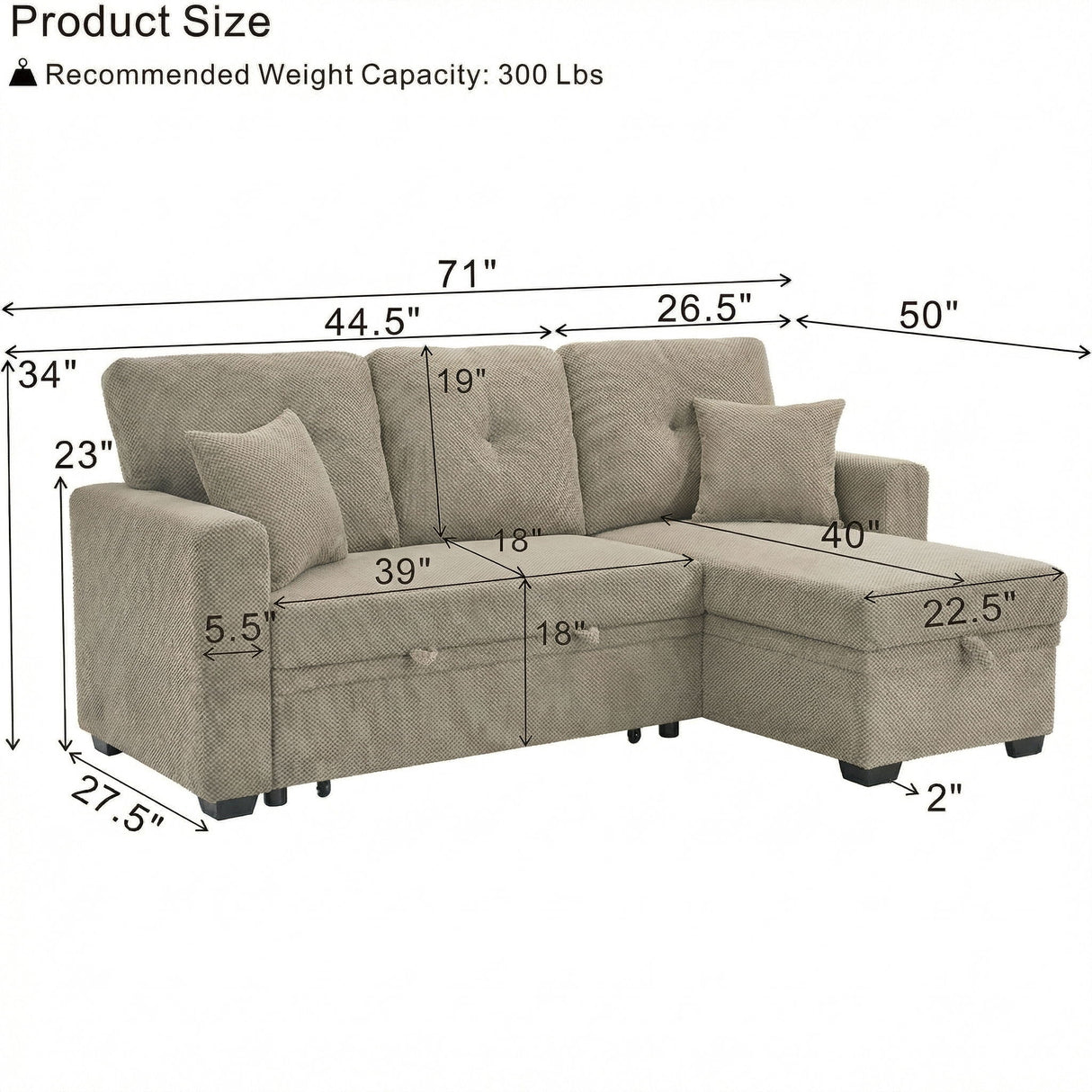 Sleeper Sectional With Pull Out Bed, Reversible Chaise