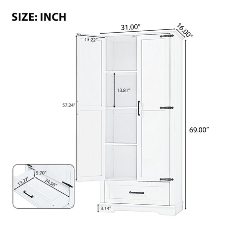 Tall Bathroom Storage Cabinet With 2 Doors And 2 Drawer, Adjustable Shelf - White