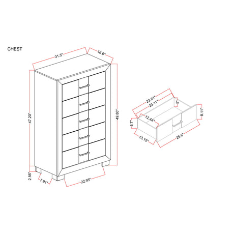 Chest With 5 Drawers - Brown Black