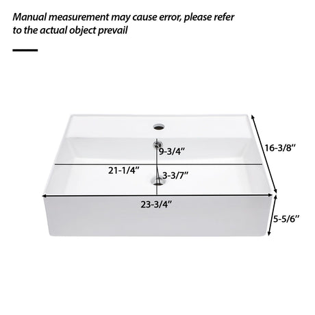 Modern Ceramic Rectangular Wall Mounted Bathroom Sink With Faucet Hole & Overflow
