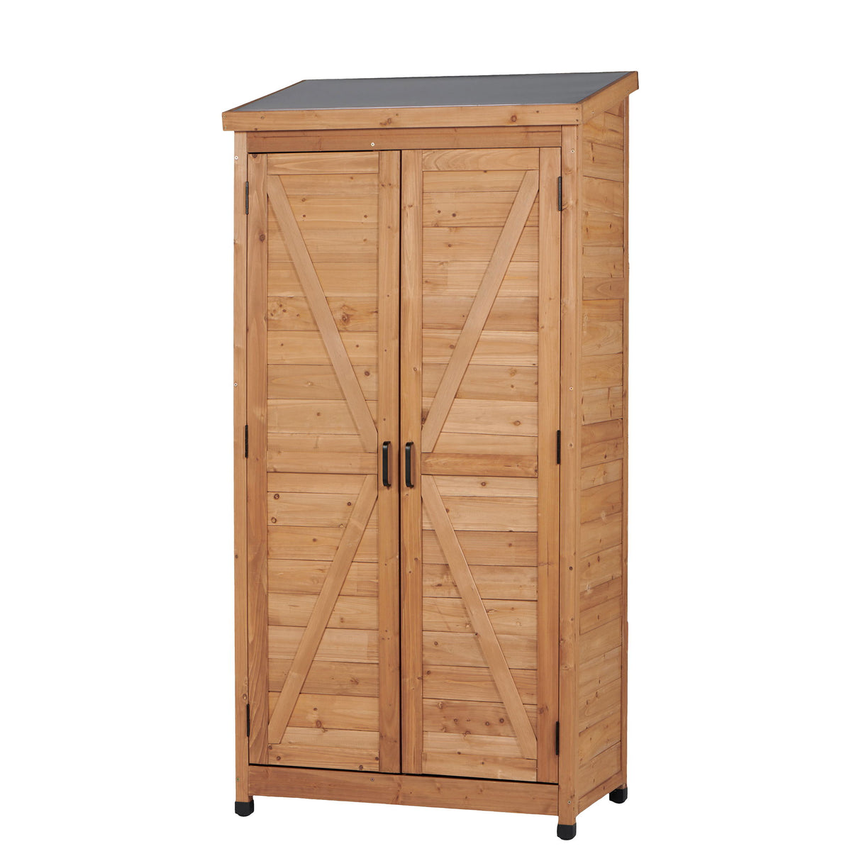 Outdoor Storage Shed With Vertical Tool Cabinet For Backyard