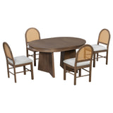 Extendable Round Dining Table Set For 4 With 4 Upholstered Chairs - Beige / Walnut
