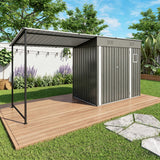Lean To Shed With Open Sided Pergola, Outdoor Storage Shed & Attached Hardtop Gazebo Combo - Gray