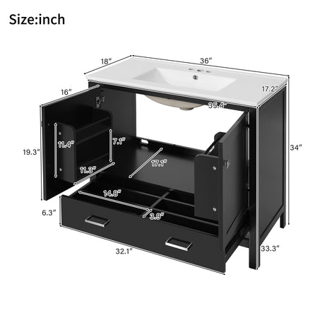 Bathroom Vanity With Sink, Soft Close Doors, Double Shelves & Divided Drawer